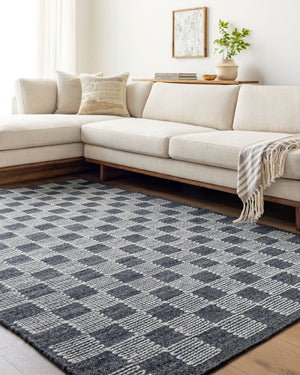 Livabliss Marcela Handwoven Wool Flatweave Rug Artisan Indian Craft for Modern Interiors Charcoal, Cream 9' x 12' MCL2300-912