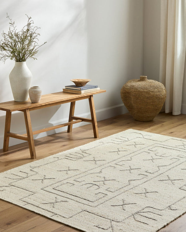 Livabliss Marcela Handwoven Wool Flatweave Accent Rug Artisan Crafted for Entryways and Bedside Ivory, Taupe 5' x 7'6" MCL2301-576