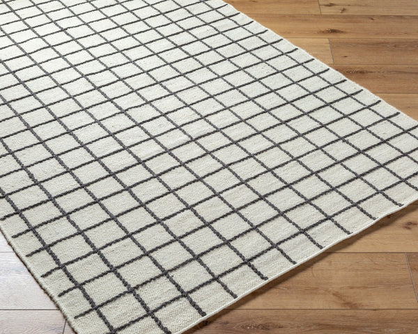 Livabliss Marcela Handwoven Wool Flatweave Rug Artisan Crafted for Entryways and Small Spaces Ivory, Charcoal 5' x 7'6" MCL2302-576