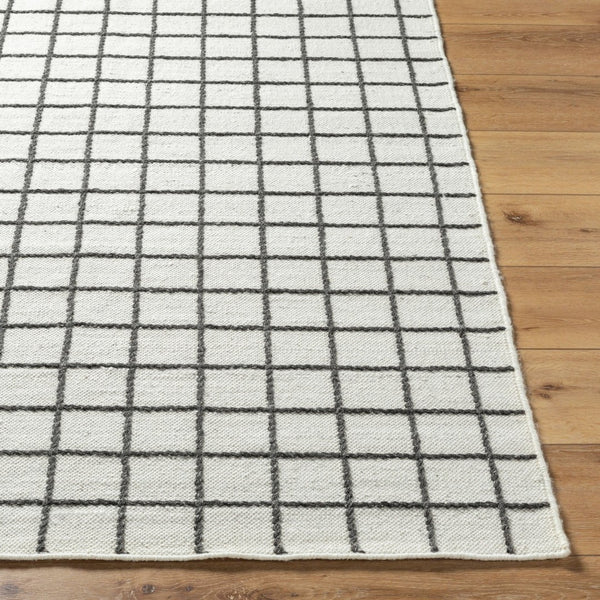 Livabliss Marcela Handwoven Wool Flatweave Rug Artisan Crafted for Entryways and Small Spaces Ivory, Charcoal 5' x 7'6" MCL2302-576