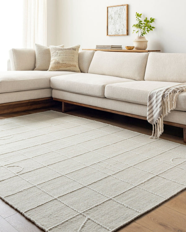 Livabliss Marcela Handwoven Wool Flatweave Rug Artisan Crafted in India for Entryways Cream, White 9' x 12' MCL2304-912