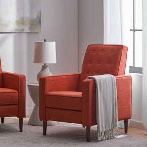 English Elm Christopher Knight Home® - Fabric Recliner Chair Mid-Century Modern Pushback Single Sofa with Tufted Cushion, Birch Legs, Cozy Comfort Orange 60741.00MORG