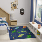 Nourison Imagination IMA16 Machine Made Machine Printed Narrow Border Indoor Only Kids  Rug Navy Multicolor, Navy Multicolor Pile, 100% Polyester 841491134559