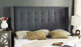 Safavieh Keegan Grey Velvet Tufted Winged Headboard Silver Nail Head  MCR4007C-F