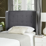 Safavieh Keegan Grey Velvet Tufted Winged Headboard Silver Nail Head  MCR4007C-F