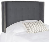 Safavieh Keegan Grey Velvet Tufted Winged Headboard Silver Nail Head  MCR4007C-F