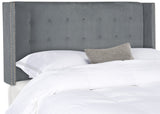 Safavieh Keegan Grey Velvet Tufted Winged Headboard Silver Nail Head  MCR4007C-F