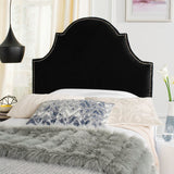 Safavieh Hallmar Black Velvet Headboard Silver Nail Head XII23 Black Velvet Fabric/Wood/Metal MCR4680J