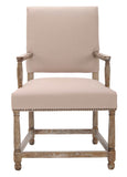 Faxon Arm Chair - Sophisticated Taupe Linen with Pickled Oak Finish & Brass Nailhead Accents