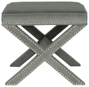 Safavieh Palmer Velvet Ottoman - Silver Nail Heads Grey MCR4589AD