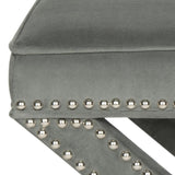 Safavieh Palmer Velvet Ottoman - Silver Nail Heads Grey MCR4589AD