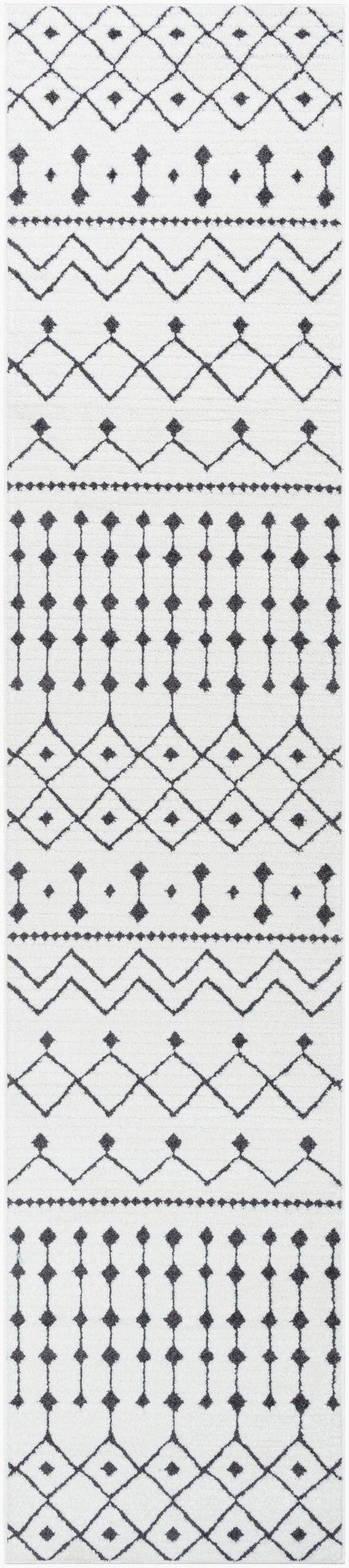 Livabliss Moroccan Shag Runner Rug High Low Pile Polypropylene Hallway Entryway Accent Black, White 2'7" x 12' MCS2309-2712