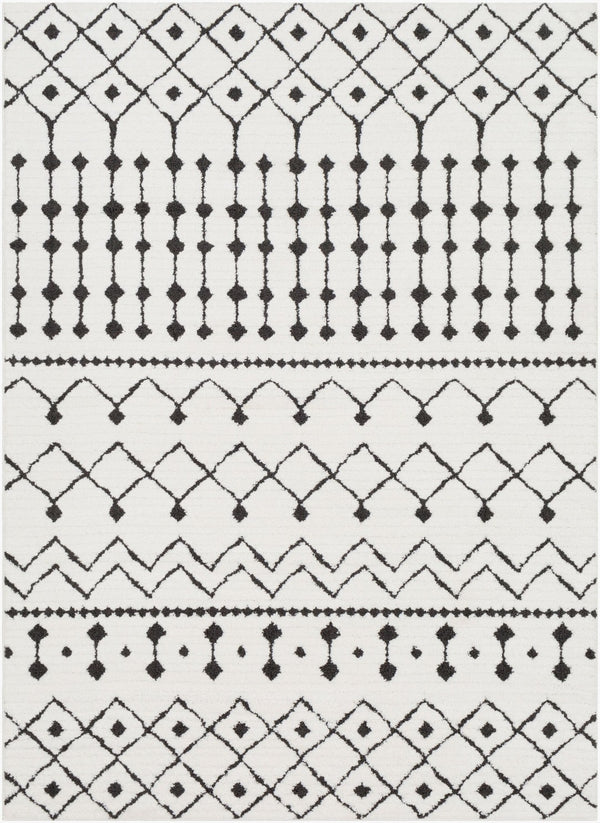 Livabliss Moroccan Shag Runner Rug High Low Pile Polypropylene Hallway Entryway Accent Black, White 5'3" x 7'3" MCS2309-5373