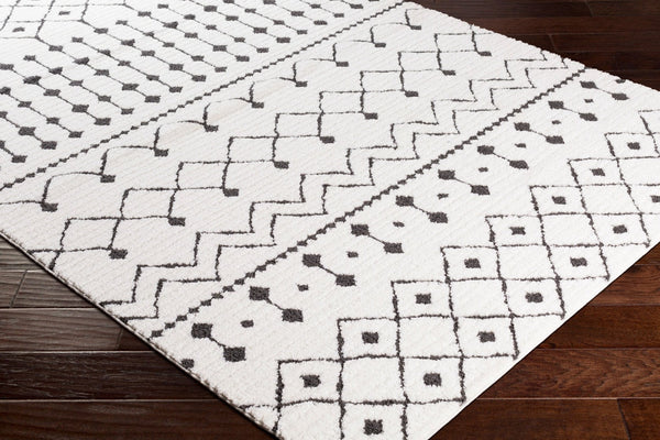 Livabliss Moroccan Shag Runner Rug High Low Pile Polypropylene Hallway Entryway Accent Black, White 5'3" x 5'3" MCS2309-53RD