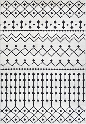 Livabliss Moroccan Shag Runner Rug High Low Pile Polypropylene Hallway Entryway Accent Black, White 6'7" x 9'6" MCS2309-6796