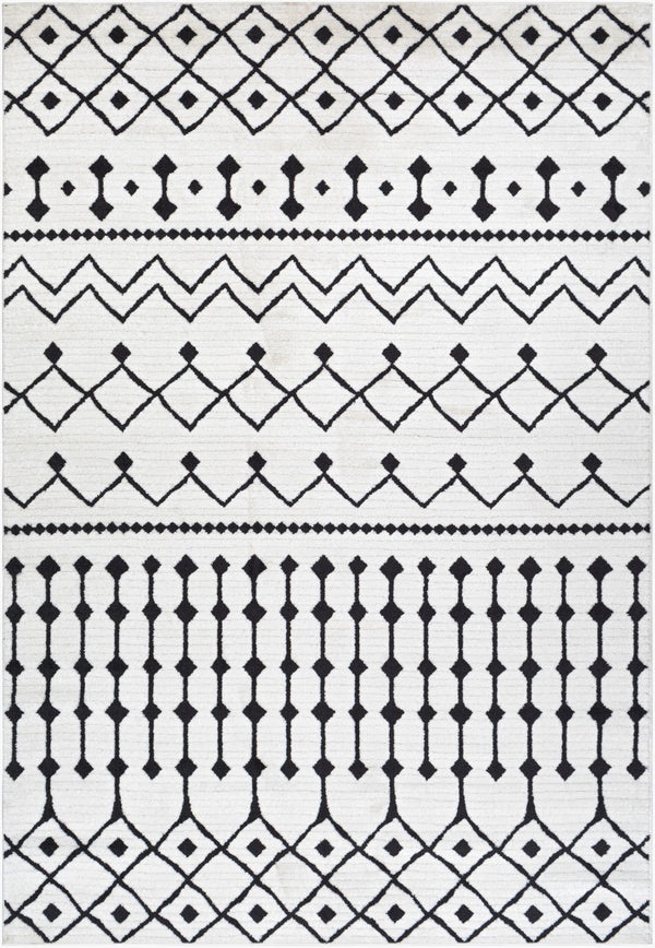 Livabliss Moroccan Shag Runner Rug High Low Pile Polypropylene Hallway Entryway Accent Black, White 6'7" x 9'6" MCS2309-6796