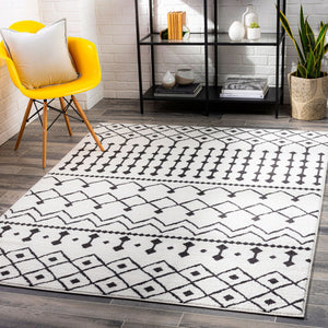 Livabliss Moroccan Shag Runner Rug High Low Pile Polypropylene Hallway Entryway Accent Black, White 5'3" x 7'3" MCS2309-5373