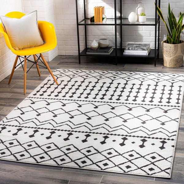 Livabliss Moroccan Shag Runner Rug High Low Pile Polypropylene Hallway Entryway Accent Black, White 5'3" x 7'3" MCS2309-5373