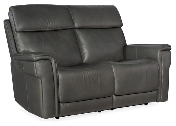 Hooker Furniture Lyra Semi-Aniline Leather Zero-Gravity Loveseat With Power Headrest, Lumbar, Usb, Cupholder Medium Gray SS608-PHZL2-093