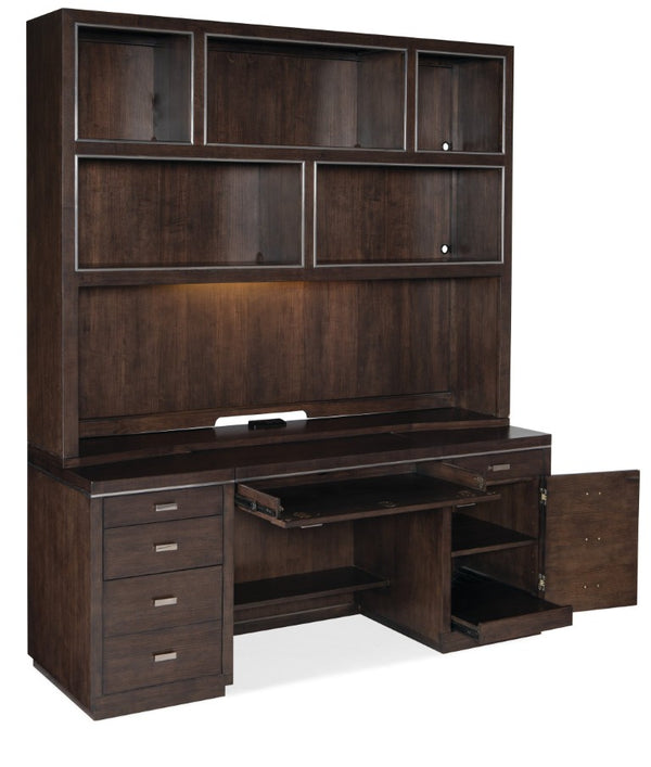 Hooker Furniture House Blend Computer Credenza Dark Roast Ash Veneer With Locking File Drawer, Pullout Work Surface, Built-In Power And Ventilated Cable Management (72"W) 5892-10464-85