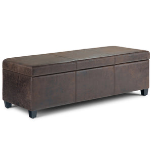 English Elm Avalon Storage Ottoman Bench - Stylish Distressed Brown Faux Leather With Hidden Storage & Safety Features B136P158641