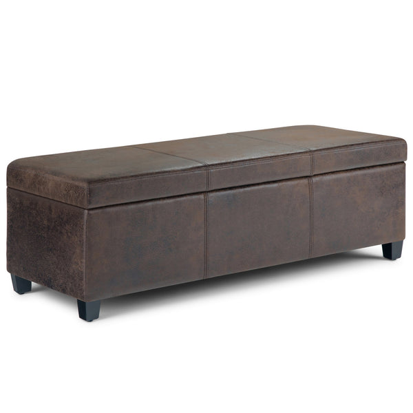 English Elm Avalon Storage Ottoman Bench - Stylish Distressed Brown Faux Leather With Hidden Storage & Safety Features B136P158641