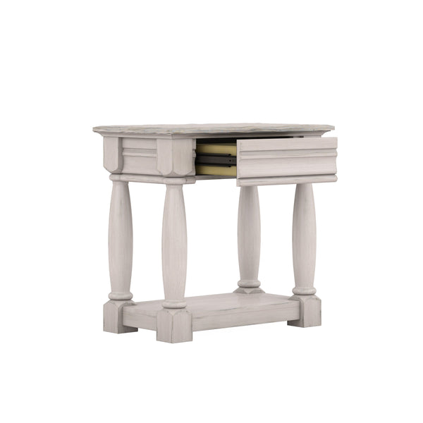A.R.T. Furniture Alcove Night Table In Belgian Ivory - Vintage Charm With Hidden Drawer And Plinth Shelf Design White Acacia Solids,Maple Veneers,Metal 321141-2817