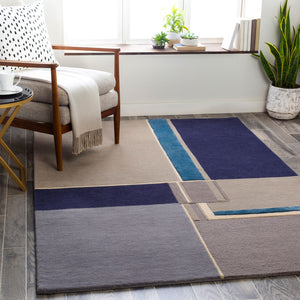 Surya Mid Century Mcy-2300 Handmade 2' X 3' Rug - Stylish, Durable, And Perfect For Modern Decor Spaces! Navy Wool,Viscose Mcy2302-23
