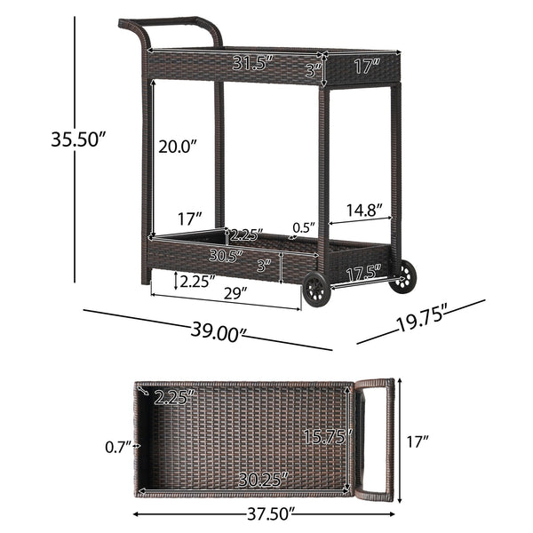 English Elm Savona Woven Resin Wicker Bar Cart with Rolling Casters for Patio or Living Room 56215.00MBRN