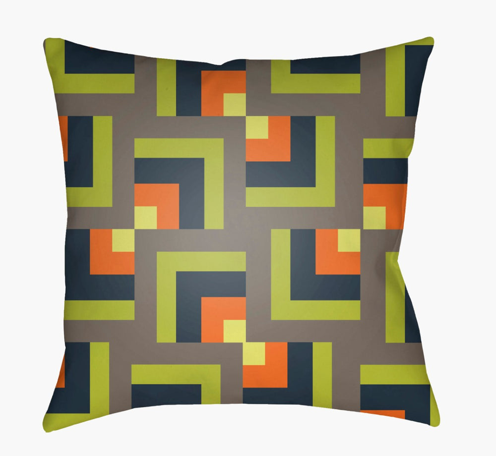 Livabliss Moderne Geometric Woven Throw Pillow Polyester Square Accent for Sofa or Bed Olive, Dark Blu 18"L x 18"W MD083-1818