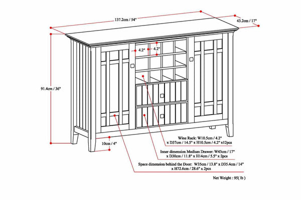 English Elm Bedford Sideboard Buffet With Wine Rack - Stylish White Storage Solution For Dining & Living Spaces B136P158487