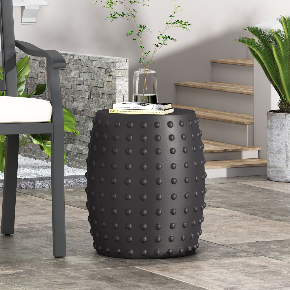 English Elm Outdoor Sculptural Concrete Barrel Side Table for Patio Balcony and Sunroom Decor 73447.00