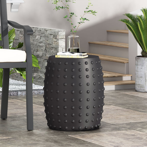 English Elm Outdoor Sculptural Concrete Barrel Side Table for Patio Balcony and Sunroom Decor 73447.00