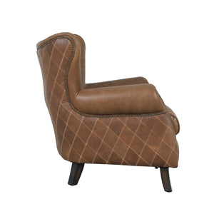 Pasargad Harrison Wing Chair - Luxurious Top Grain Leather Upholstered Comfort In Elegant Brown Brown Leather Chair-018-1