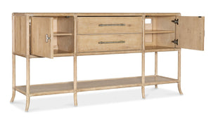 Hooker Furniture Retreat Pole Rattan Sideboard With Rope Accents, Dune Oak Veneer, Soft Pewter Hardware & Storage Light Wood 6950-75917-80