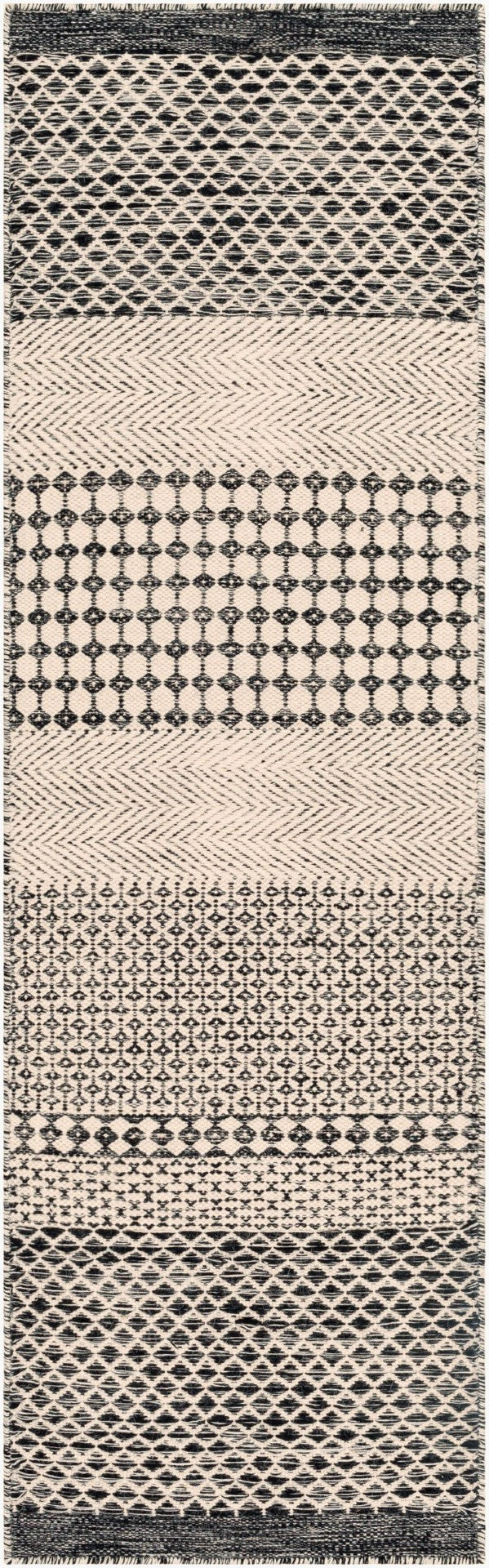 Livabliss Mardin Handmade Wool Flatweave Area Rug Artisan Woven in India for Entryways Black, Beige 2'6" x 8' MDI2306-268