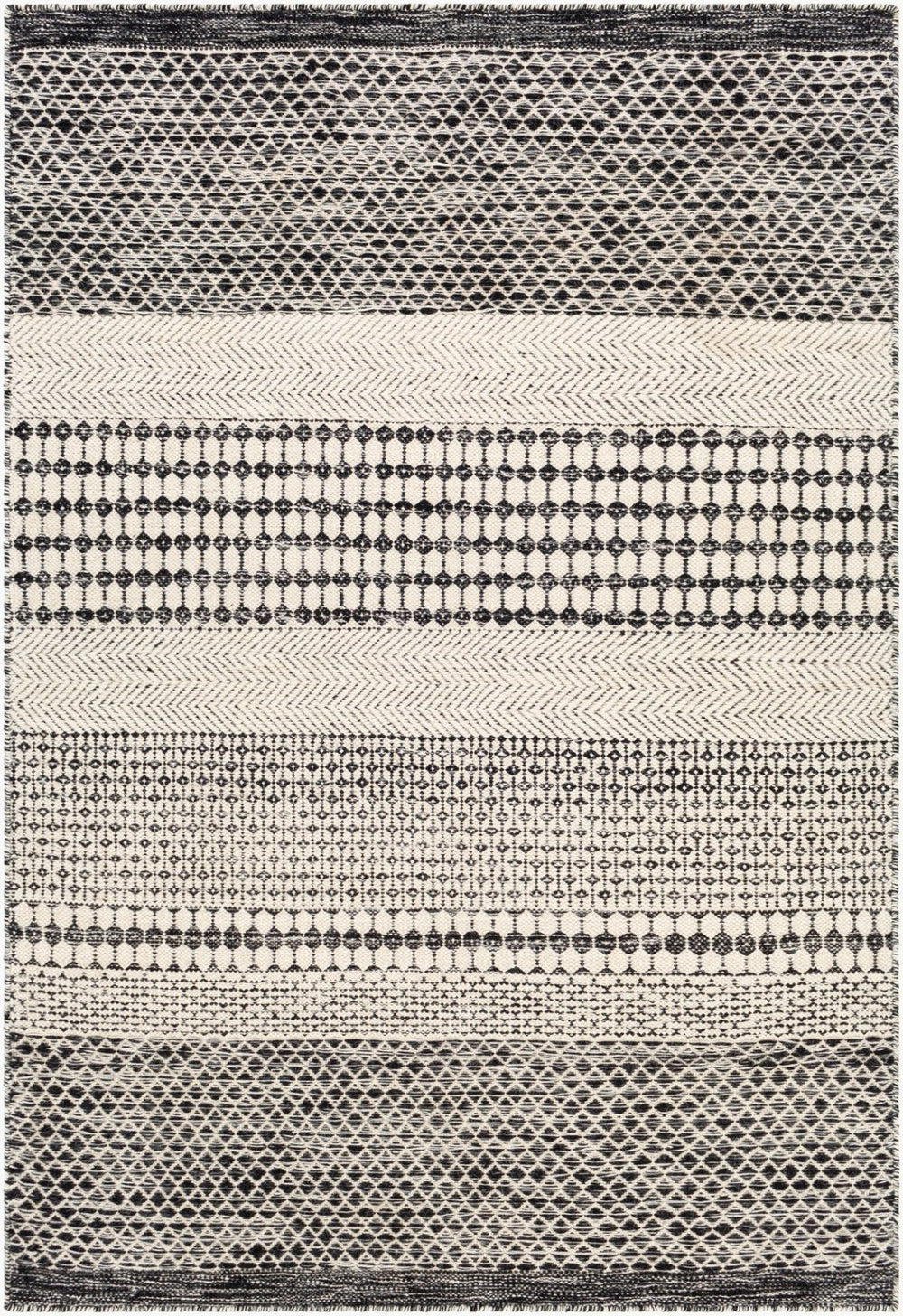 Livabliss Mardin Handmade Wool Flatweave Area Rug Artisan Woven in India for Entryways Black, Beige 3'6" x 5'6" MDI2306-3656
