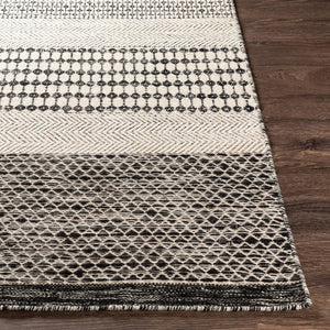 Livabliss Mardin Handmade Wool Flatweave Area Rug Artisan Woven in India for Entryways Black, Beige 3'6" x 5'6" MDI2306-3656