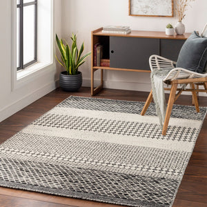Livabliss Mardin Handmade Wool Flatweave Area Rug Artisan Woven in India for Entryways Black, Beige 3'6" x 5'6" MDI2306-3656