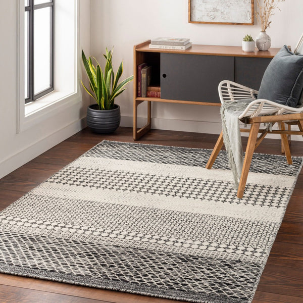 Livabliss Mardin Handmade Wool Flatweave Area Rug Artisan Woven in India for Entryways Black, Beige 3'6" x 5'6" MDI2306-3656