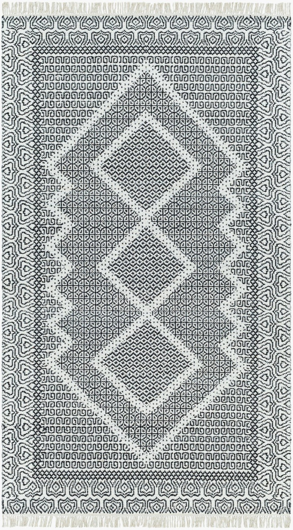 Livabliss Mardin Handwoven Wool Flatweave Rug with Fringe for Entryway or Bohemian Accent Spaces Beige, Black 5' x 7'6" MDI2315-576