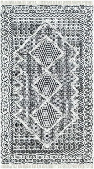 Livabliss Mardin Handwoven Wool Flatweave Rug with Fringe for Entryway or Bohemian Accent Spaces Beige, Black 5' x 7'6" MDI2315-576