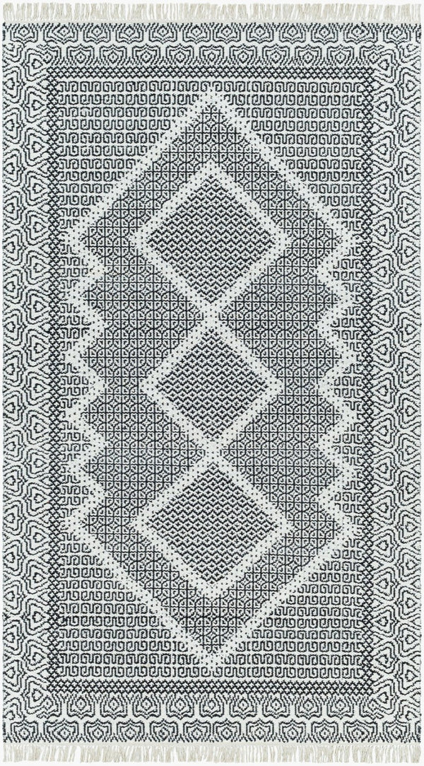 Livabliss Mardin Handwoven Wool Flatweave Rug with Fringe for Entryway or Bohemian Accent Spaces Beige, Black 5' x 7'6" MDI2315-576