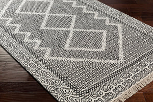 Livabliss Mardin Handwoven Wool Flatweave Rug with Fringe for Entryway or Bohemian Accent Spaces Beige, Black 5' x 7'6" MDI2315-576