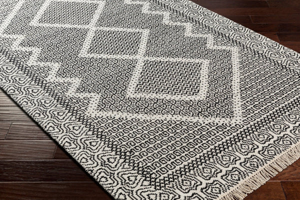 Livabliss Mardin Handwoven Wool Flatweave Rug with Fringe for Entryway or Bohemian Accent Spaces Beige, Black 5' x 7'6" MDI2315-576