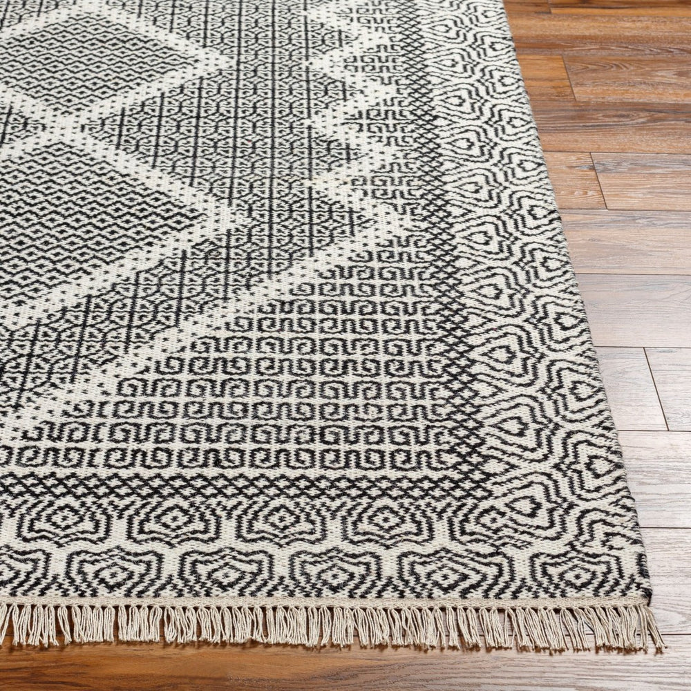 Livabliss Mardin Handwoven Wool Flatweave Rug with Fringe for Entryway or Bohemian Accent Spaces Beige, Black 5' x 7'6" MDI2315-576