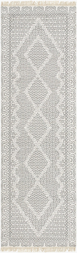 Livabliss Mardin Handwoven Wool Flatweave Rug with Fringe Bohemian Accent for Entryway Beige, Gray 2'6" x 8' MDI2316-268