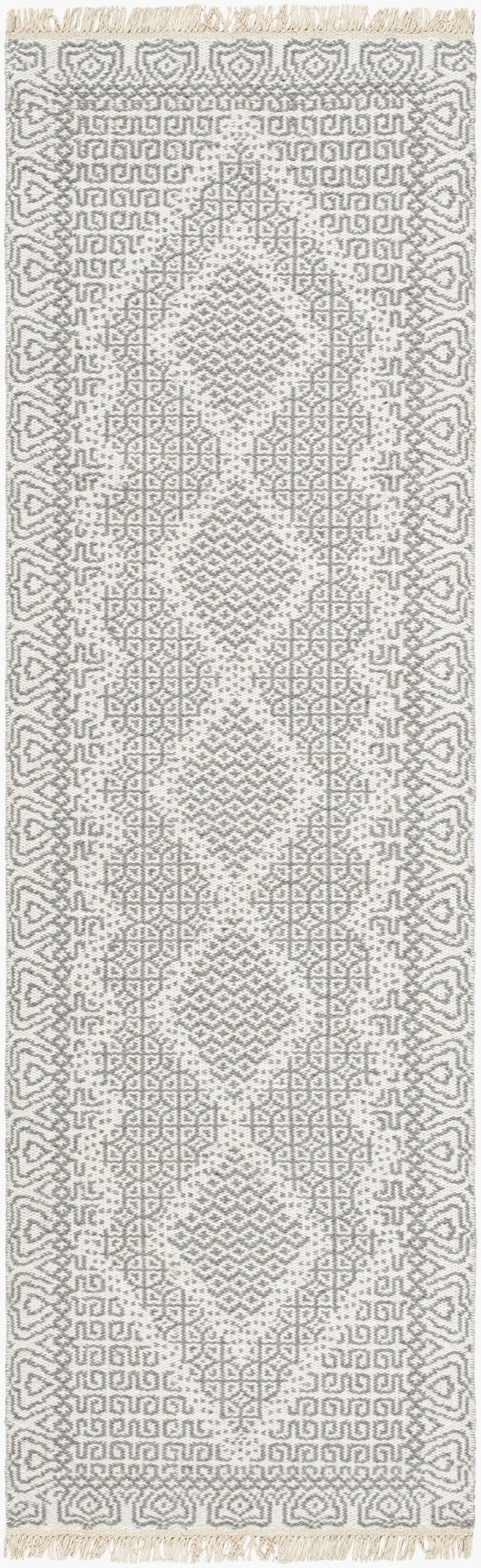 Livabliss Mardin Handwoven Wool Flatweave Rug with Fringe Bohemian Accent for Entryway Beige, Gray 2'6" x 8' MDI2316-268