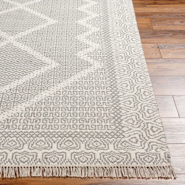 Livabliss Mardin Handwoven Wool Flatweave Rug with Fringe Bohemian Accent for Entryway Beige, Gray 2' x 3' MDI2316-23
