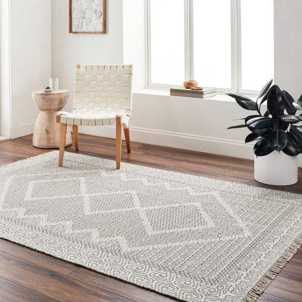 Livabliss Mardin Handwoven Wool Flatweave Rug with Fringe Bohemian Accent for Entryway Beige, Gray 2' x 3' MDI2316-23